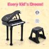 HONEY JOY Classical Kids Piano, 31-Key Toy Mini Grand Piano with Music Stand & Stool, Portable Electronic Educational Musical Instrument Toy w/ Microphone, Lights, Gift for Kids (Black, 31 Keys) view 3