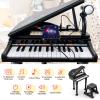 HONEY JOY Classical Kids Piano, 31-Key Toy Mini Grand Piano with Music Stand & Stool, Portable Electronic Educational Musical Instrument Toy w/ Microphone, Lights, Gift for Kids (Black, 31 Keys) view 4