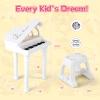 HONEY JOY Classical Kids Piano, 31-Key Toy Mini Grand Piano with Music Stand & Stool, Portable Electronic Educational Musical Instrument Toy w/ Microphone, Lights, Gift for Kids (White, 31 Keys) view 3