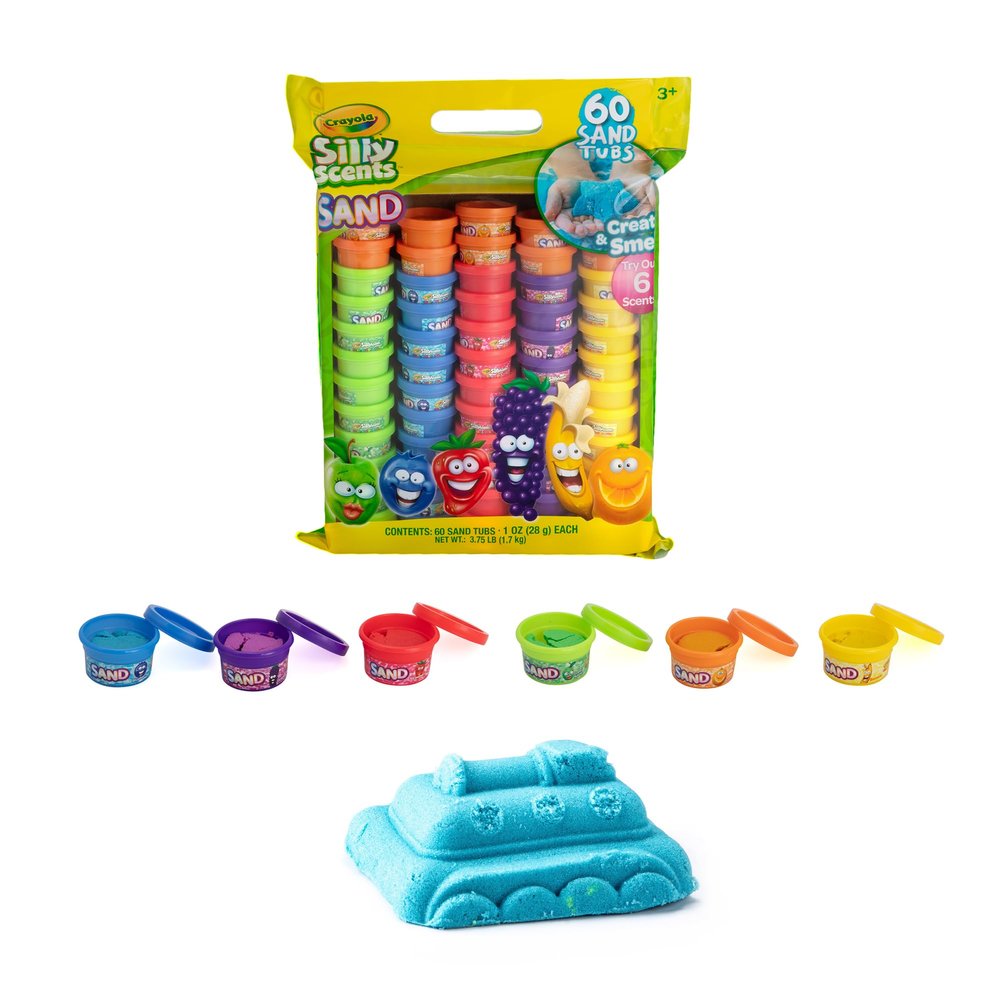 Crayola Silly Scents Play Sand  60 Mini 1oz Tubs of Moldable Sensory Sand in 6 Bright Colors | Valentines Day Party Favors, Classroom Prizes, Sensory Toys, Fidget & Creativity