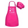 XIMEYAA Kids Apron And Chef Hat Set With Pockets Child Apron For Boys Girl Cooking Kitchen Children Aprons Adjustable Tie (Pink) view 1