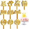150 Pcs Happy Birthday Cake Toppers Acrylic Cake Topper Glitter Birthday Cake Decorations Double Sided for Adults Various Cake Decoration Party Supplies(Gold,Retro) view 1