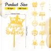 150 Pcs Happy Birthday Cake Toppers Acrylic Cake Topper Glitter Birthday Cake Decorations Double Sided for Adults Various Cake Decoration Party Supplies(Gold,Retro) view 2