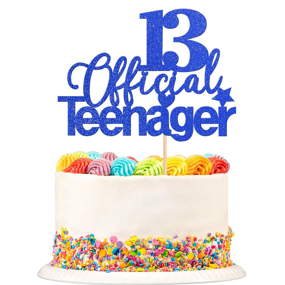 1 PCS Teen 13 Cake Topper Glitter 13th Birthday Cake Pick Decorations for Teen 13th Birthday Party Supplies Deep Blue
