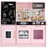 Best Choice Products Pretend Play Kitchen Wooden Toy Set for Kids w/Realistic Design, Telephone, Utensils, Oven, Microwave, Sink - Pink Floral view 1