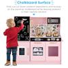 Best Choice Products Pretend Play Kitchen Wooden Toy Set for Kids w/Realistic Design, Telephone, Utensils, Oven, Microwave, Sink - Pink Floral view 2