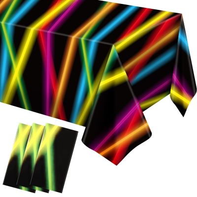 Irenare 3 Pieces Neon Table Cloths Glow in The Dark Tablecloths, 108 x 54 Inch Neon Plastic Table Covers for Chrismas Glowing Birthday Art Black Light Party Supplies Decorations(Classic)