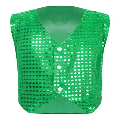 Huimingda Kids Boys Shiny Sequined Vest Jacket Hip-hop Jazz Dance Stage Performance Waistcoat Tops Fancy Costumes Green 10-12 Years