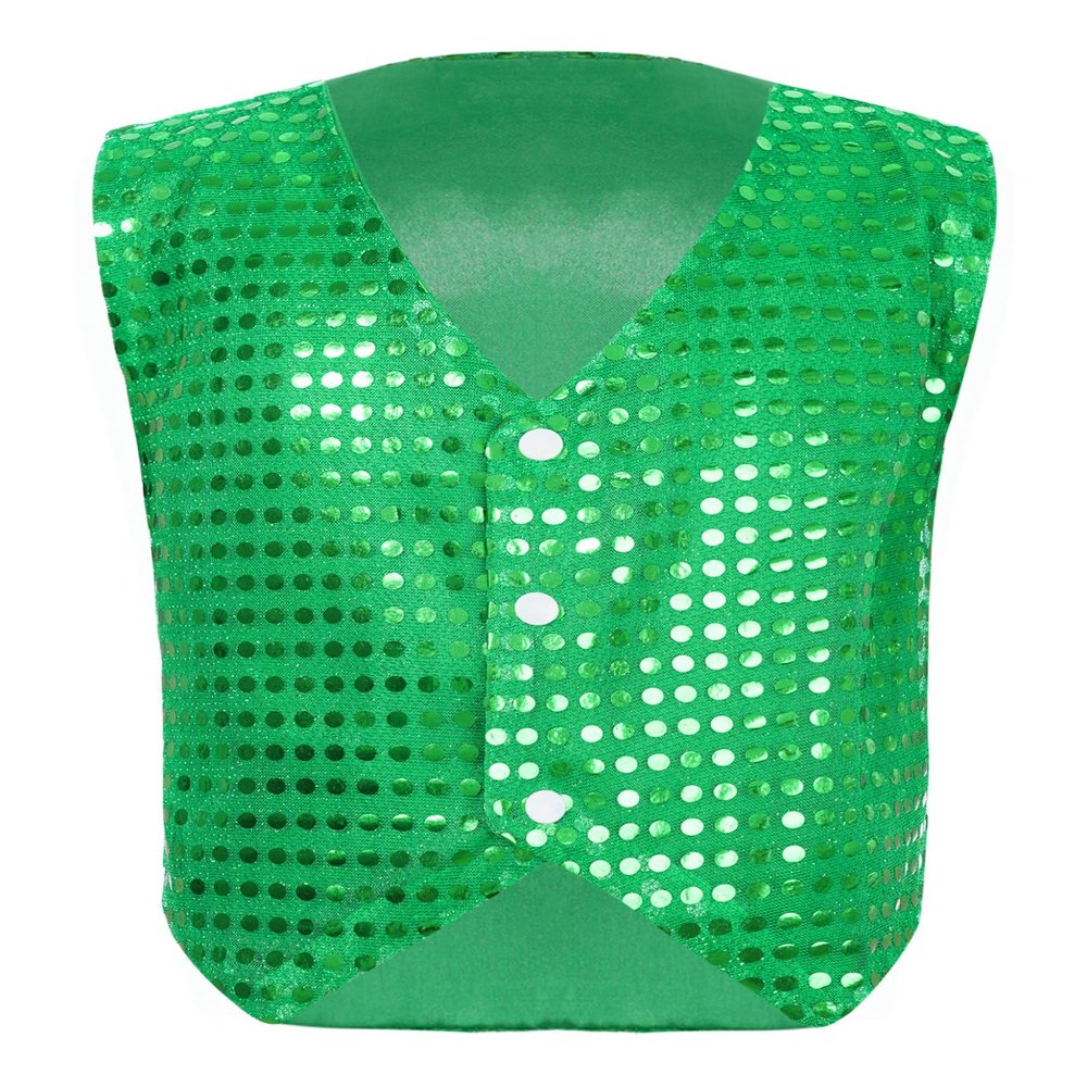 Huimingda Kids Boys Shiny Sequined Vest Jacket Hip-hop Jazz Dance Stage Performance Waistcoat Tops Fancy Costumes Green 10-12 Years