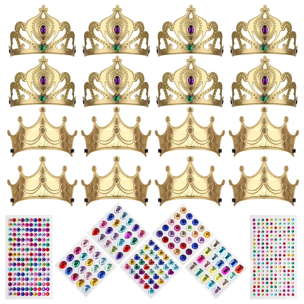 AHIER 23 Pieces Foam Crowns Set, DIY Party Princess Tiaras Crowns Make Your Crowns With Diamond Sticker (Style 2)