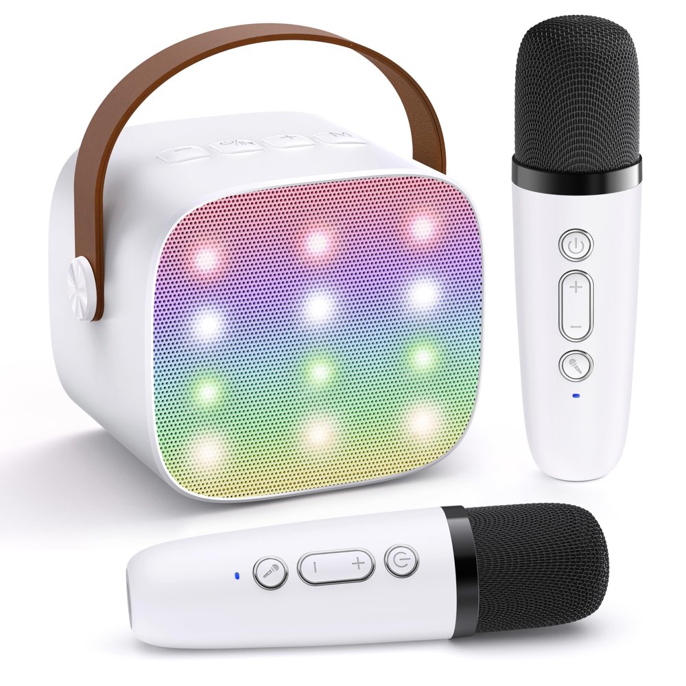 YLL Mini Karaoke Machine for Kids Adults, Portable Bluetooth Speaker with 2 Wireless Microphones,Toys Birthday Gifts for Girls 3, 4, 5, 6, 7, 8, 9, 10, 11, 12+ Years Old Toddler Teens(White)