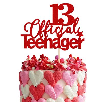 1 PCS 13 Official Teenager Cake Topper Glitter 13th Birthday Cake Pick Decorations for Teen 13th Birthday Party Supplies Red