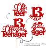 1 PCS 13 Official Teenager Cake Topper Glitter 13th Birthday Cake Pick Decorations for Teen 13th Birthday Party Supplies Red view 3