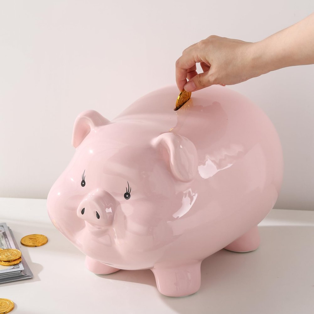 13 Large Piggy Bank for Adults,Girls Piggy Bank for Boys,Ceramic Money Bank,Alcancias De Dinero para Adultos,Coin Bank,Real Money Box for Cash Gift,Modern Home Decor Living Room