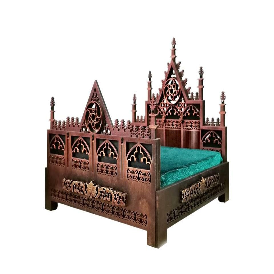 Dollhouse BED - Exclusive Gothic Dollhouse furniture - Laser cut wood - Goth decor