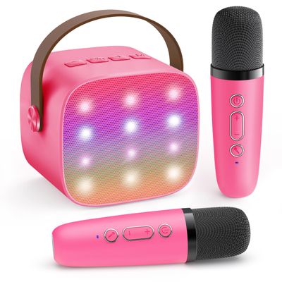 YLL Mini Karaoke Machine for Kids Toys, Portable Bluetooth Speaker with 2 Wireless Microphones, Birthday Gifts for Girls 3, 4, 5, 6, 7, 8, 9, 10, 11, 12+ Years Old Toddler Teens (Hotpink)