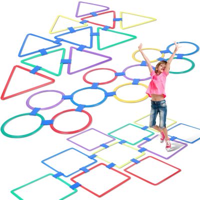 Liliful 3 Set /30 Pcs Hopscotch Ring Game Set with 45 Connectors & 3 Storage Bags, Multicolored Hopscotch Squares Triangle Outdoor Game Obstacle Course for Playground Girls Boys Kids Agility Training