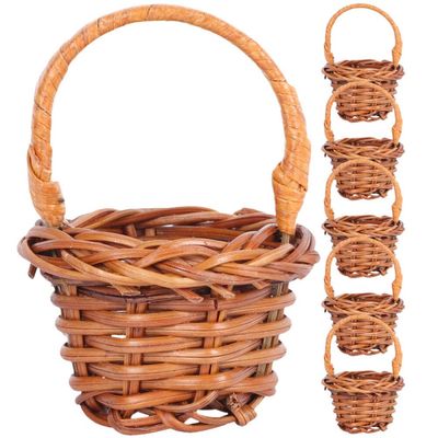 Housoutil 6pcs Mini Woven Rattan Hand Basket Decor Plant Basket for Miniature Flower Decor Craft Projects