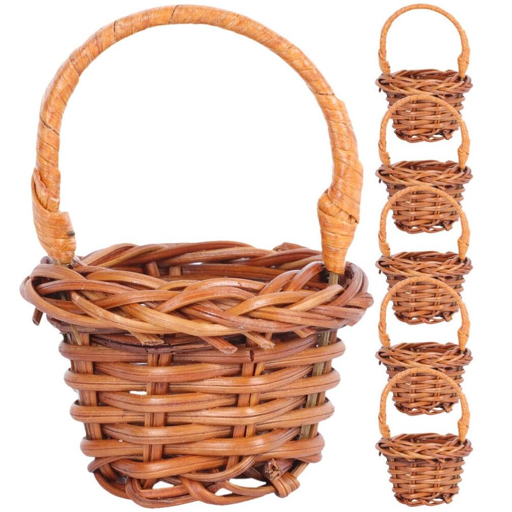 Housoutil 6pcs Mini Woven Rattan Hand Basket Decor Plant Basket for Miniature Flower Decor Craft Projects