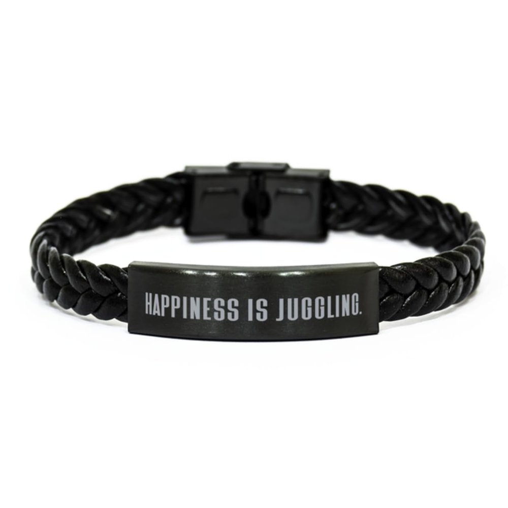 Brilliant Juggling Braided Leather Bracelet, Happiness, Gifts for Friends, Present from Friends, Engraved Bracelet for Juggling, Juggling Equipment, Juggling Props, Juggling Balls