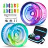 MAGICYOYO Responsive Yoyo K2 Crystal Blue-Yellow + Pink-Purple, Dual Purpose Yo Yo for Kids Beginners, Extra Unresponsive Bearings Kit for Intermediate Advanced+12 Replacement Strings + Storage Case view 1