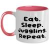 Sarcasm Juggling Gifts, Eat. Sleep. Juggling. Repeat, Beautiful Two Tone 11oz Mug For Friends, Cup From Friends, Coffee mug, Two tone mug, Mug gift, Gift for coffee lover, Unique coffee mug, Cute view 1