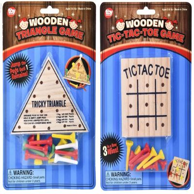HAPPY DEALS ~ Wooden Peg Tic Tac Toe and Triangle Games | 2 Pc Set | Individually Packaged Stocking Stuffers and Toys