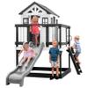 Backyard Discovery Sweetwater Heights White Elevated Cedar Wooden Kids Playhouse with Wave Slide, Play Kitchen, Step Ladder, Half Door, Wrap-Around Deck, Windows, Bell, Growth Chart for Outdoor Play view 1