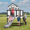 Backyard Discovery Sweetwater Heights White Elevated Cedar Wooden Kids Playhouse with Wave Slide, Play Kitchen, Step Ladder, Half Door, Wrap-Around Deck, Windows, Bell, Growth Chart for Outdoor Play view 2