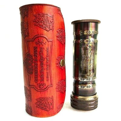Antique Brass Kaleidoscope with Leather Case Handmade Wheel Double Nautical Maritime Kaleidoscope for Collectible Showpiece Outdoor Tool Gift