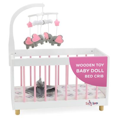 Baby Doll Crib for 14"-19" Dolls with Spinning Mobile Elephant Bedding & Lovey  Doll NOT Included  Emily Rose Nursery Furniture Fits American Girl Our Generation Bitty Baby