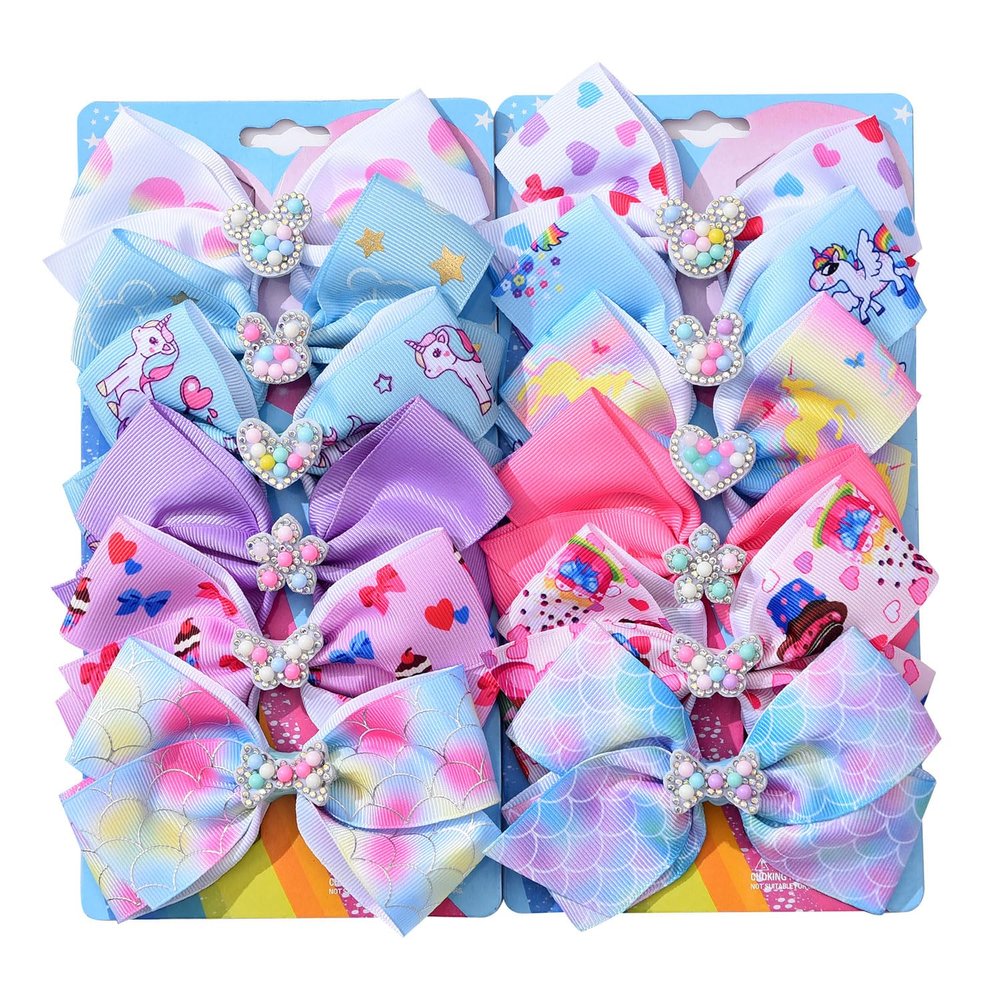 12 Pcs 5 Inch Hair Bows for Girls,Colorful Rainbow Heart Girls Hair Bows Grosgrain Ribbon Hair Bow With Alligator Clips for Toddlers Little Children Kids Teens