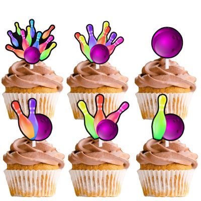 18pcs Colorful Glitter Bowling Ball Dessert Cupcake Topper Bowling Sport Theme Decor Supplies Boys Girls Happy Birthday Party Decorations