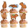 18pcs Brown Glitter Dessert Cupcake Topper Pet Capybara Theme Decorations Baby Shower Boys Girls Happy Birthday Party Decor Supplies view 1