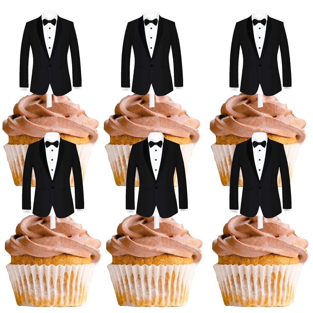 18pcs Black Glitter Men's Suit Dessert Cupcake Topper The Man The Myth The Legend Theme Decor Supplies Boys Men Happy Birthday Father's Day Family Party Decorations