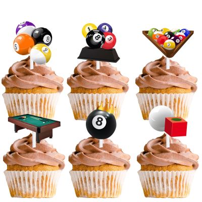 18pcs Glitter Billiards Dessert Cupcake Topper Sport Theme Decor Supplies Men Boys Girls Happy Birthday Decorations