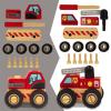 WoodenEdu Construction Vehicles for Toddlers, 2 Pcs Wooden Detachable Assemble Cranes and Tractor, Kids Vehicle Toys Hand Push Car Toys for 3 Years Old Boys Girls view 3