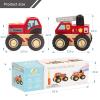 WoodenEdu Construction Vehicles for Toddlers, 2 Pcs Wooden Detachable Assemble Cranes and Tractor, Kids Vehicle Toys Hand Push Car Toys for 3 Years Old Boys Girls view 4