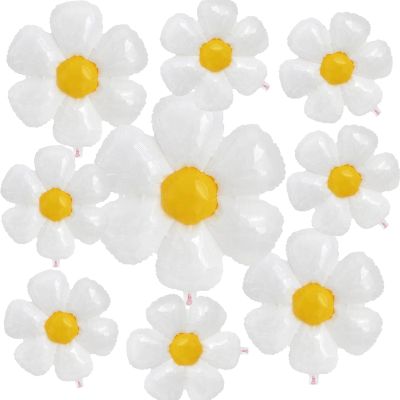 10PCS Daisy Balloons Huge Flower Balloon with Three Size White Daisy Party Decorations Large Foil Mylar Balloons Birthday Decoration Wedding Dcor