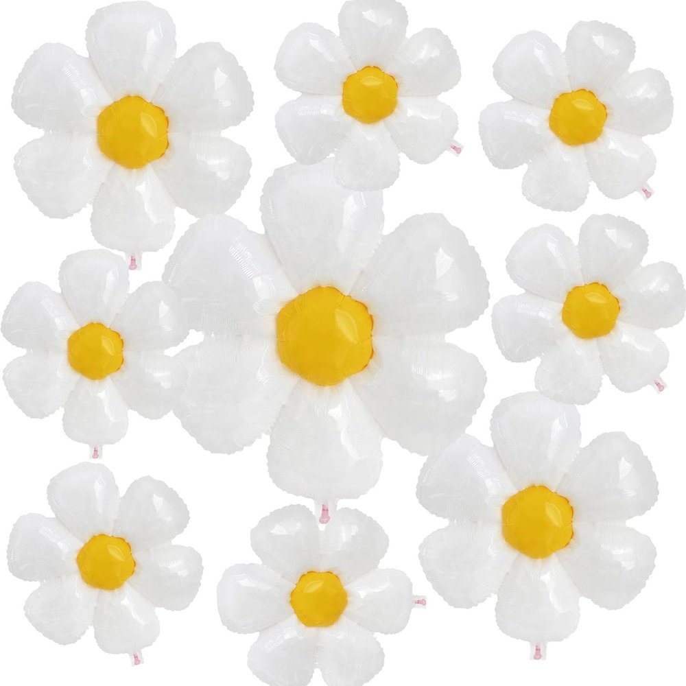 10PCS Daisy Balloons Huge Flower Balloon with Three Size White Daisy Party Decorations Large Foil Mylar Balloons Birthday Decoration Wedding Dcor