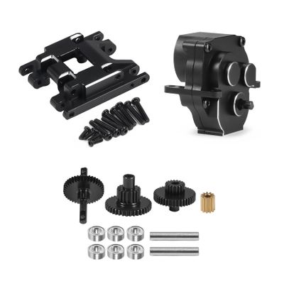 Aliuminum Alloy TRX4M Transmission 11T Pinion Gears Set with Gearbox Housing Mount Plate for 1/18 RC Crawler 97054-1 Defend 97074-1 Bronc TRX4-M Upgrades (Gears+Case+Plate(Black))