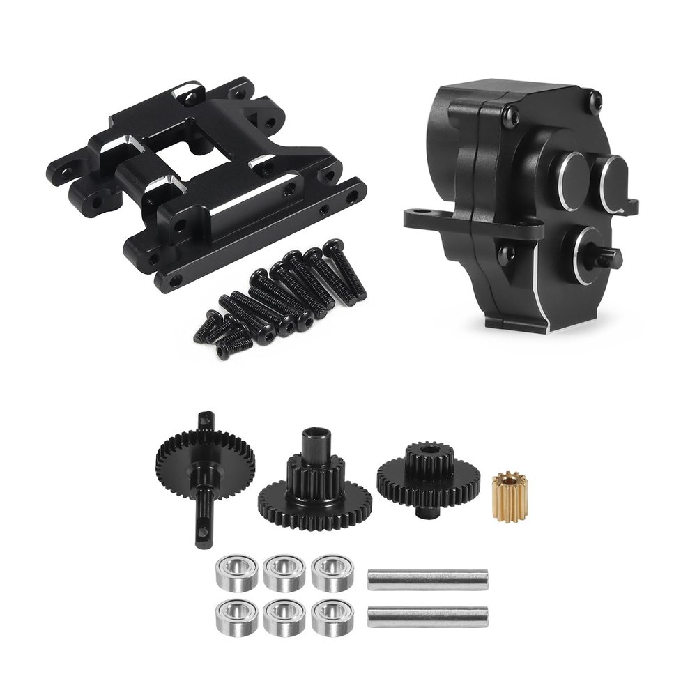 Aliuminum Alloy TRX4M Transmission 11T Pinion Gears Set with Gearbox Housing Mount Plate for 1/18 RC Crawler 97054-1 Defend 97074-1 Bronc TRX4-M Upgrades (Gears+Case+Plate(Black))