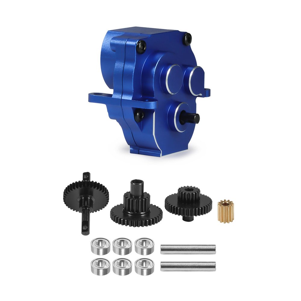 Aliuminum Alloy TRX4M Transmission 11T Pinion Gears Set with Gearbox Housing Mount Plate for 1/18 RC Crawler 97054-1 Defend 97074-1 Bronc TRX4-M Upgrades (Gears+Case(Blue))