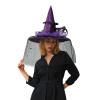 SSPalu Halloween Deluxe Witch Hat Veils Spiders Feathers Felt Wizard Cap Women Men Wide Brim Pointed Hat Party Carnival Cosplay Costume (Purple, 1 Pcs) view 1