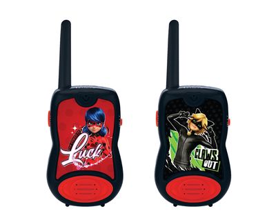 Lexibook, Miraculous Ladybug Cat Noir, Walkie Talkies 200 m, Children's Communication Game, 2 Communication Channels, Belt Clip, Black/Red, TW12MI