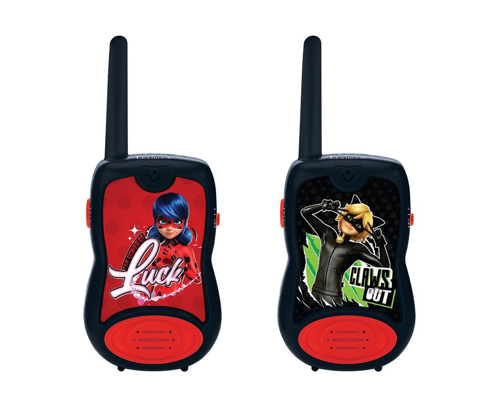 Lexibook, Miraculous Ladybug Cat Noir, Walkie Talkies 200 m, Children's Communication Game, 2 Communication Channels, Belt Clip, Black/Red, TW12MI