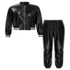 Fldy Kids Jazz Hip Hop Dance Costumes Boys Girls Shiny Metallic Long Sleeves Jacket and Sweatpants Performance Dancewear Black A 10 Years view 1