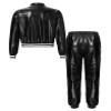 Fldy Kids Jazz Hip Hop Dance Costumes Boys Girls Shiny Metallic Long Sleeves Jacket and Sweatpants Performance Dancewear Black A 10 Years view 2