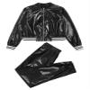 Fldy Kids Jazz Hip Hop Dance Costumes Boys Girls Shiny Metallic Long Sleeves Jacket and Sweatpants Performance Dancewear Black A 10 Years view 3