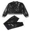 Fldy Kids Jazz Hip Hop Dance Costumes Boys Girls Shiny Metallic Long Sleeves Jacket and Sweatpants Performance Dancewear Black A 10 Years view 4